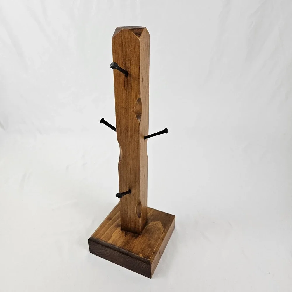 Vintage Rustic Wooden 6 Cup Coffee Mug Stand Tree Stand Farmhouse Basketville